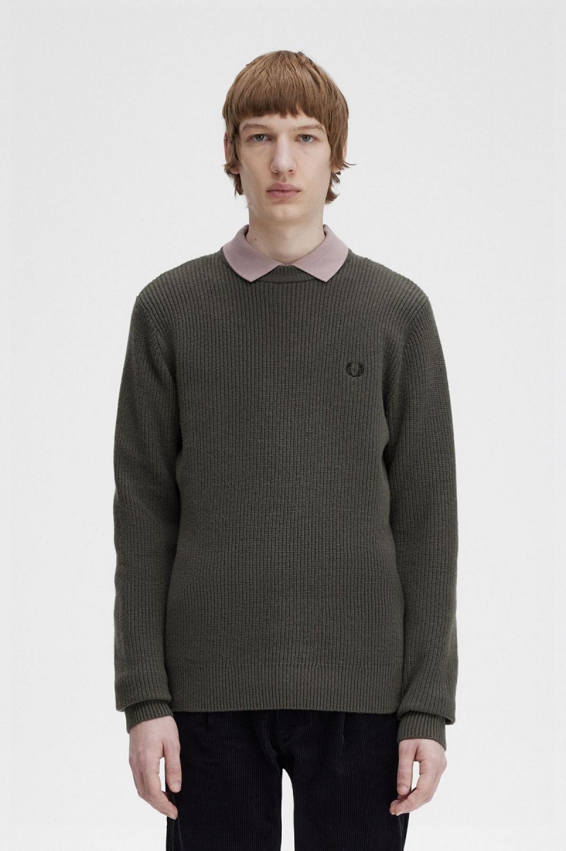 Fred Perry Textured Lambswool Jumper Strickwaren Herren Grün | CHNEJ40074