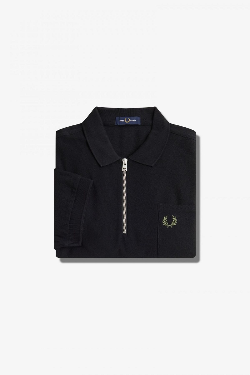 Fred Perry Textured Zip Neck Polo Shirt Polo Shirts Herren Schwarz | CHZPD20549