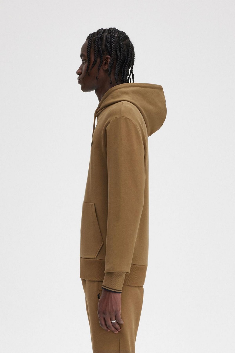 Fred Perry Tipped Mit Kapuze Sweatshirts Herren Shaded Stone / Burnt Tobacco | CHEGJ56817
