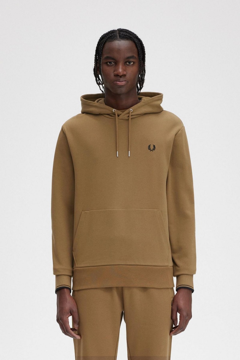 Fred Perry Tipped Mit Kapuze Sweatshirts Herren Shaded Stone / Burnt Tobacco | CHEGJ56817