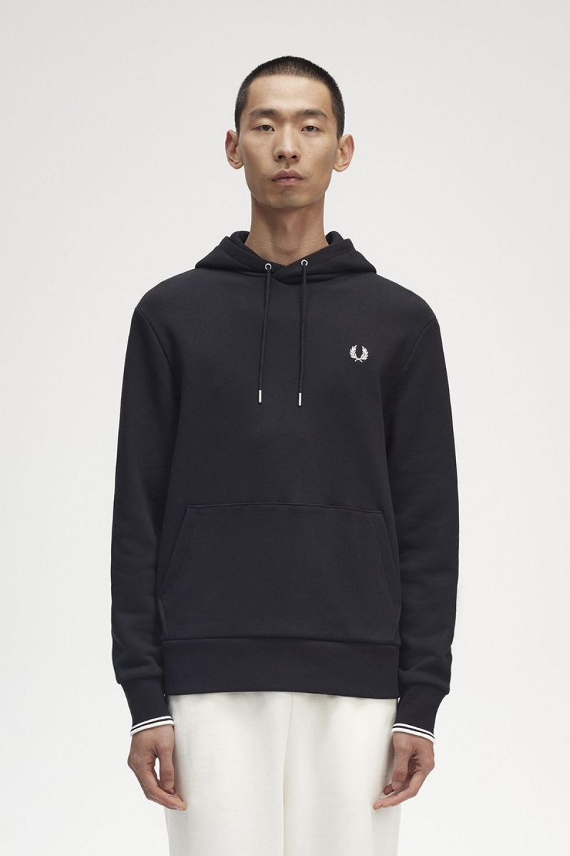 Fred Perry Tipped Mit Kapuze Sweatshirts Herren Schwarz | TCHWZ99935