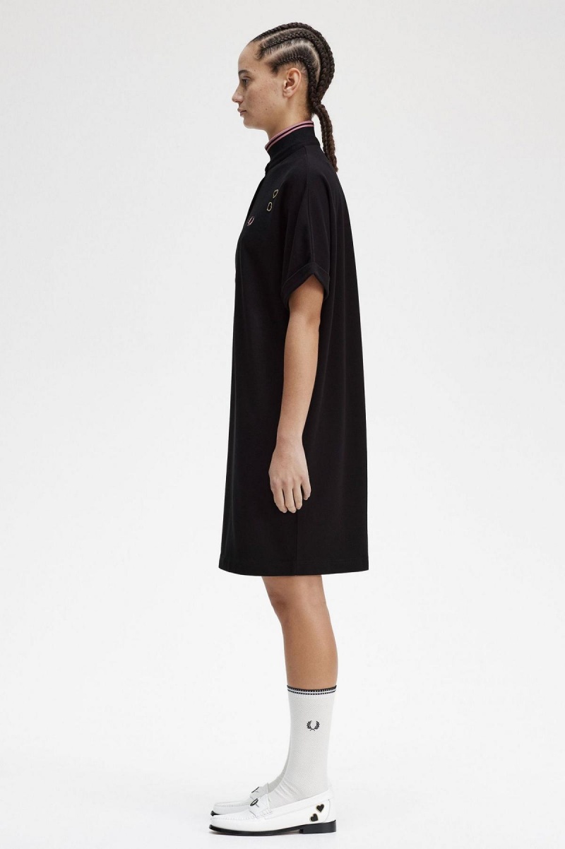 Fred Perry Tipped Piqué Shirt Kleid Damen Schwarz | CHDYB39305
