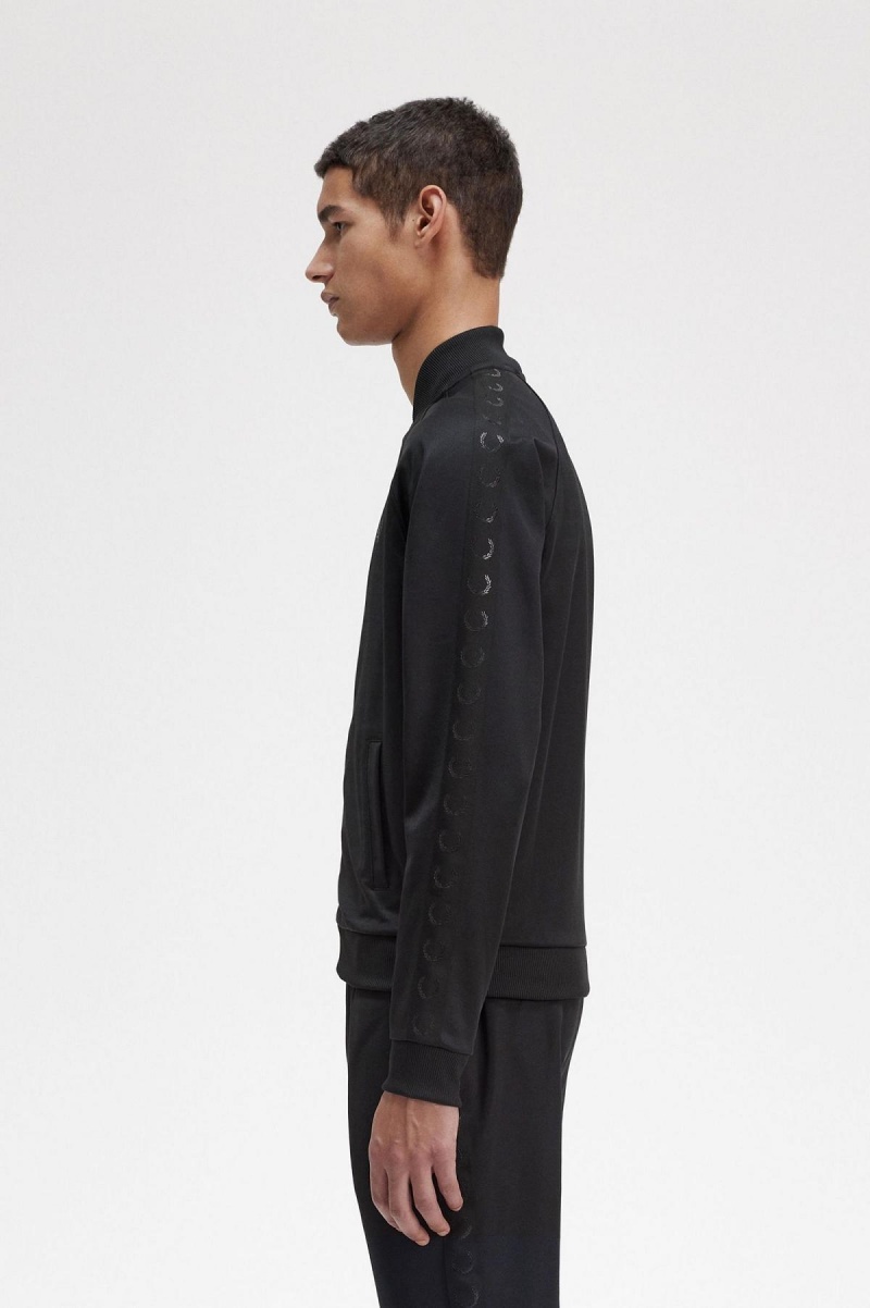 Fred Perry Tonal Tape Track Jacket Trainingsanzug Herren Schwarz | PCHER18025
