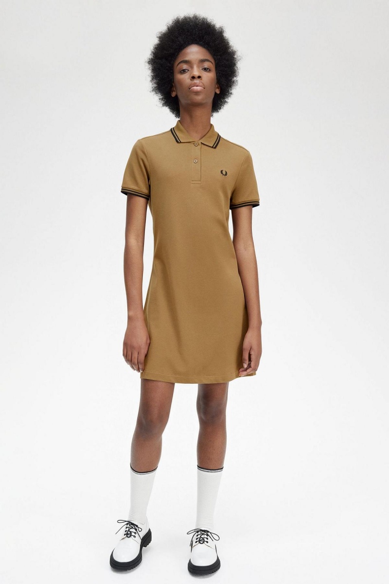 Fred Perry Twin Tipped Fred Perry Shirt Kleid Damen Shaded Stone | XCHBH59298