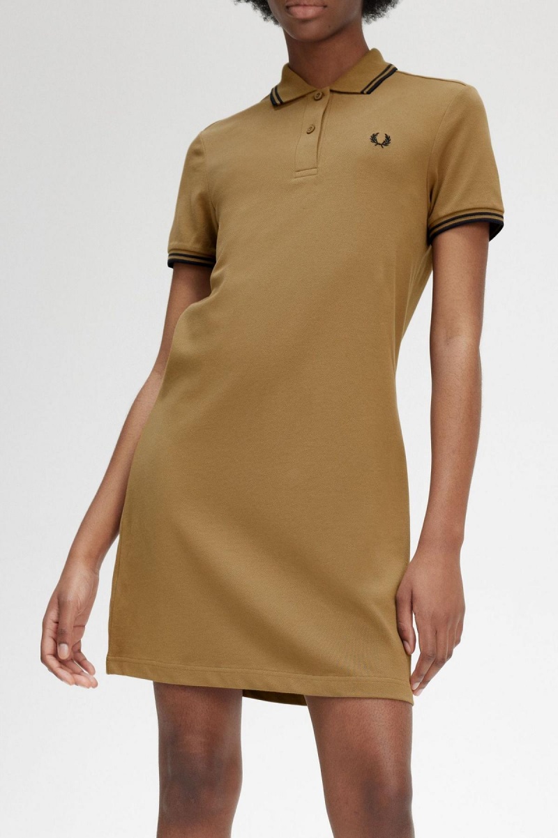 Fred Perry Twin Tipped Fred Perry Shirt Kleid Damen Shaded Stone | XCHBH59298