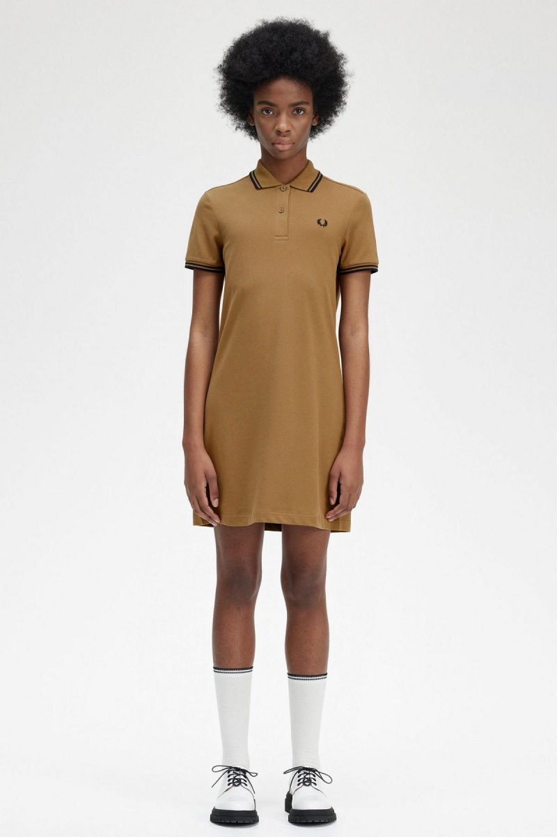 Fred Perry Twin Tipped Fred Perry Shirt Kleid Damen Shaded Stone | XCHBH59298