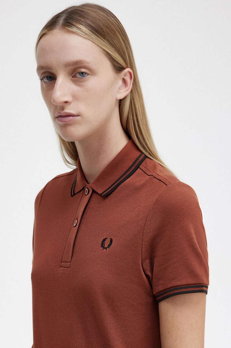 Fred Perry Twin Tipped Fred Perry Shirt Kleid Damen Braun Schwarz Schwarz | YCHGT16054