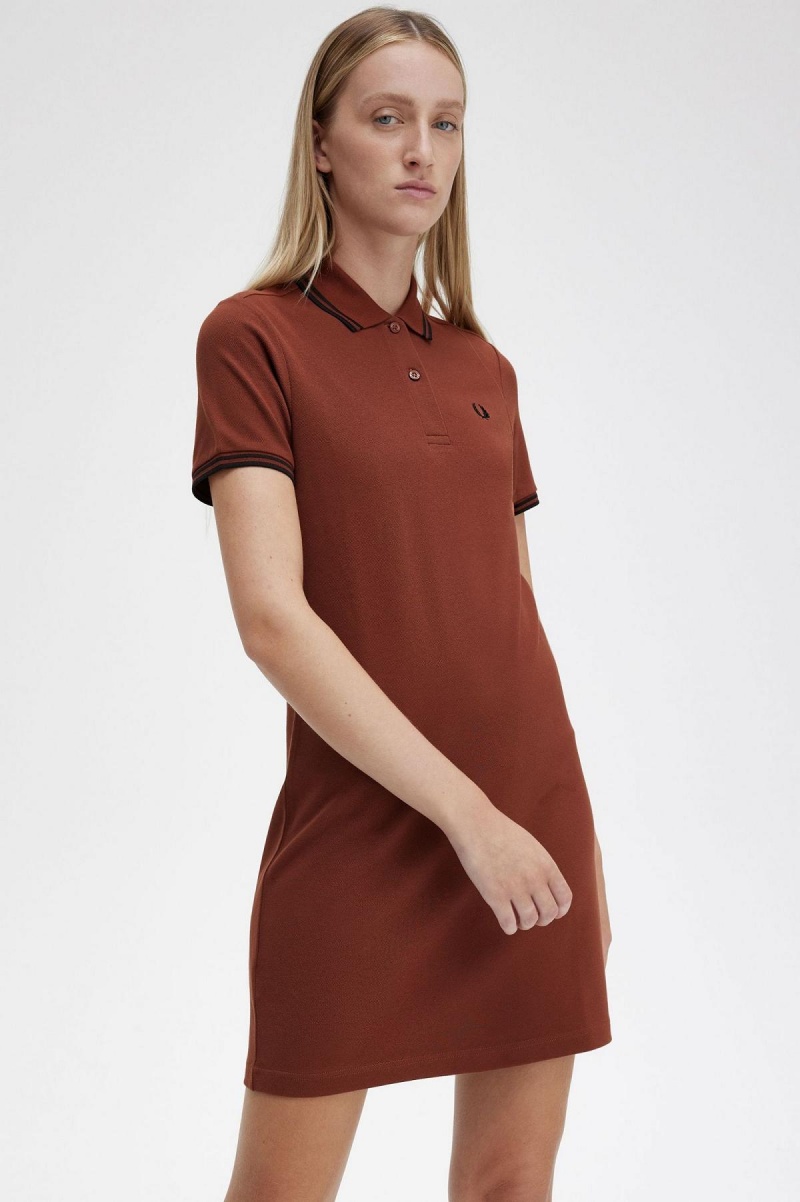 Fred Perry Twin Tipped Fred Perry Shirt Kleid Damen Braun Schwarz Schwarz | YCHGT16054