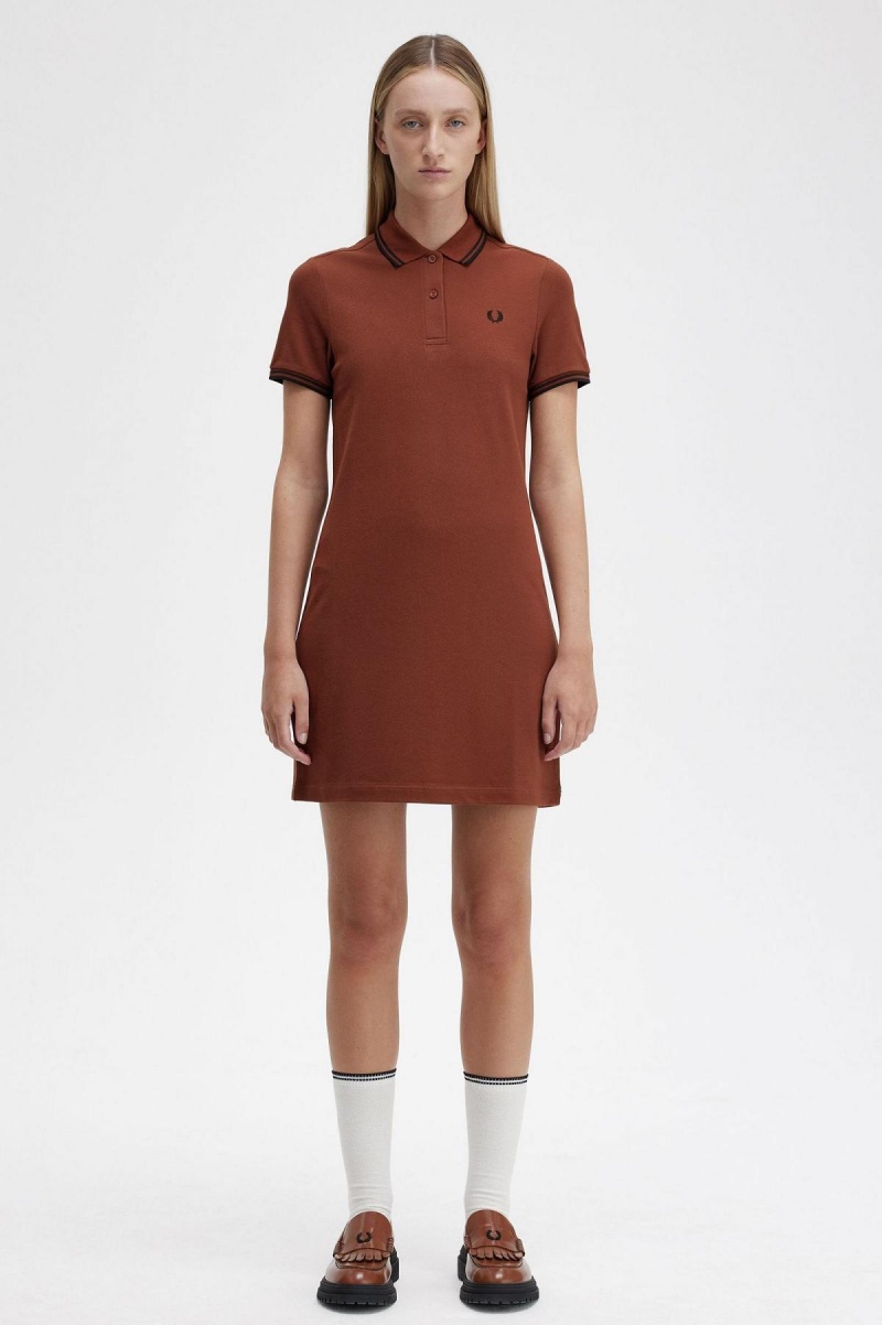 Fred Perry Twin Tipped Fred Perry Shirt Kleid Damen Braun Schwarz Schwarz | YCHGT16054