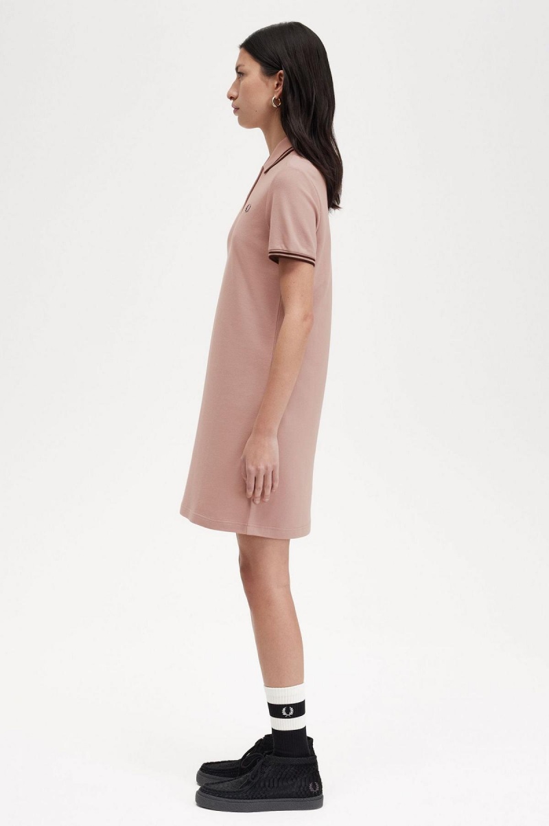 Fred Perry Twin Tipped Fred Perry Shirt Kleid Damen Dunkelrosa Braun Braun | FCHUI52754