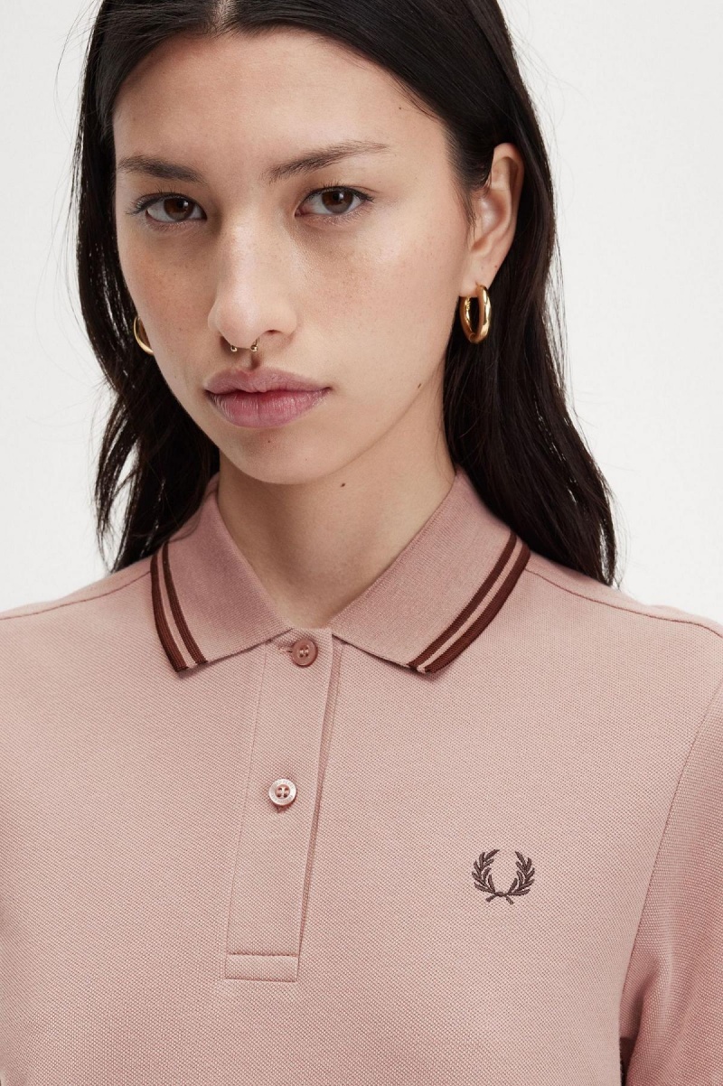 Fred Perry Twin Tipped Fred Perry Shirt Kleid Damen Dunkelrosa Braun Braun | FCHUI52754
