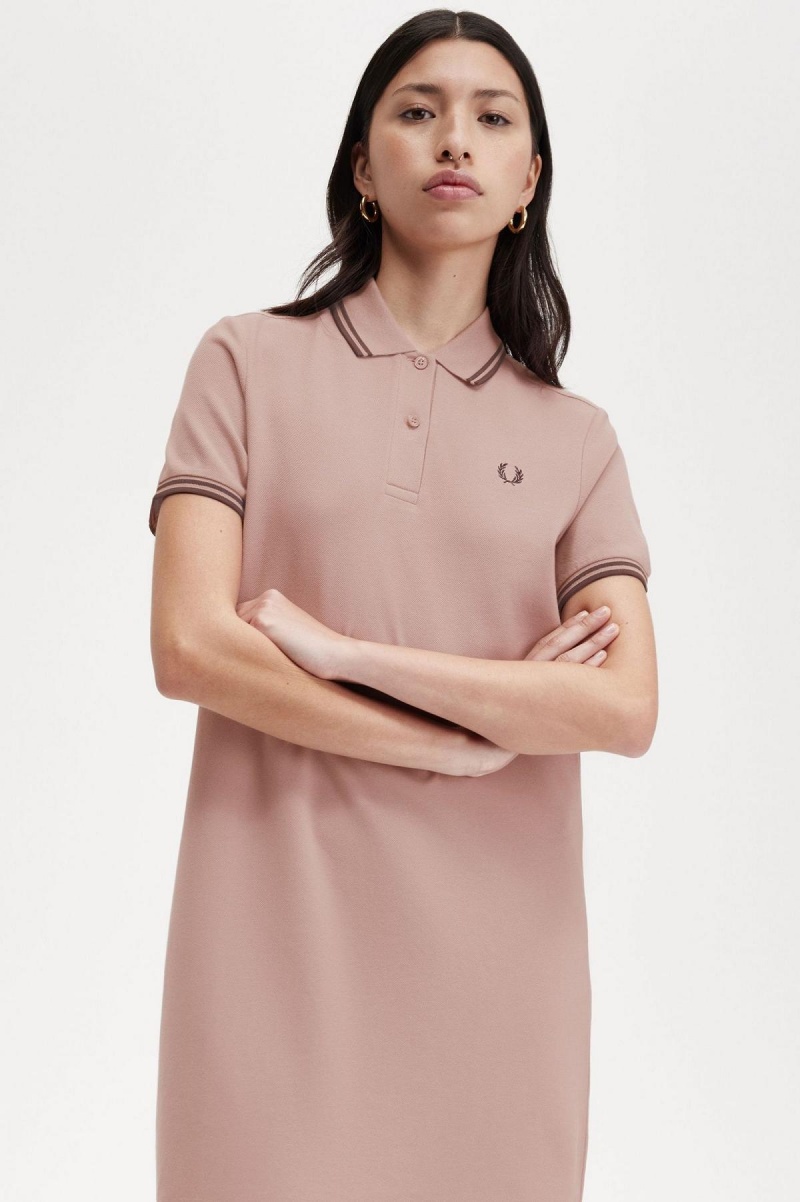 Fred Perry Twin Tipped Fred Perry Shirt Kleid Damen Dunkelrosa Braun Braun | FCHUI52754