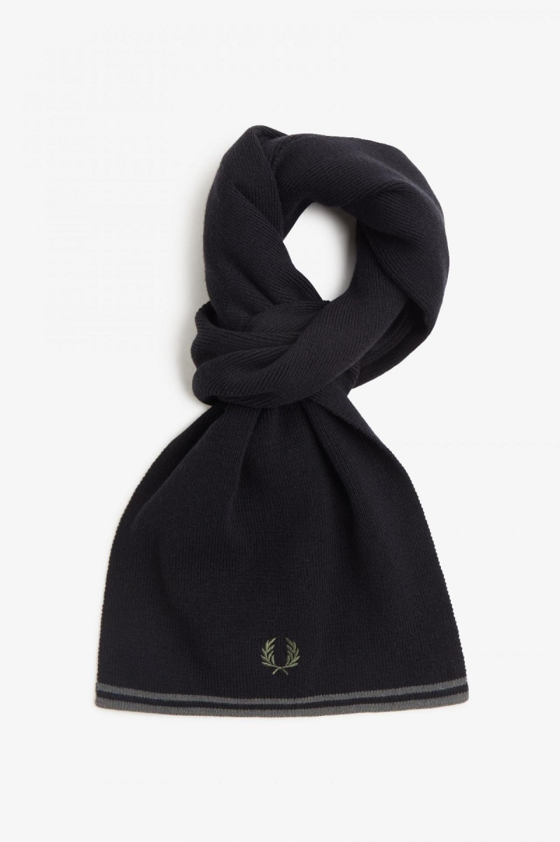 Fred Perry Twin Tipped Merino Wolle Schal Accessories Schwarz Grün | MCHFT20554