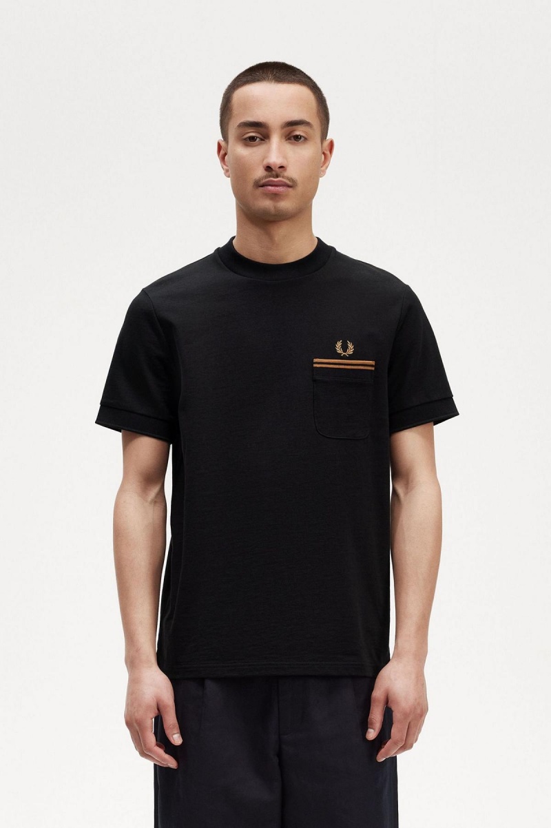 Fred Perry Twin Tipped Pocket T-shirts Herren Schwarz | UCHTG92678