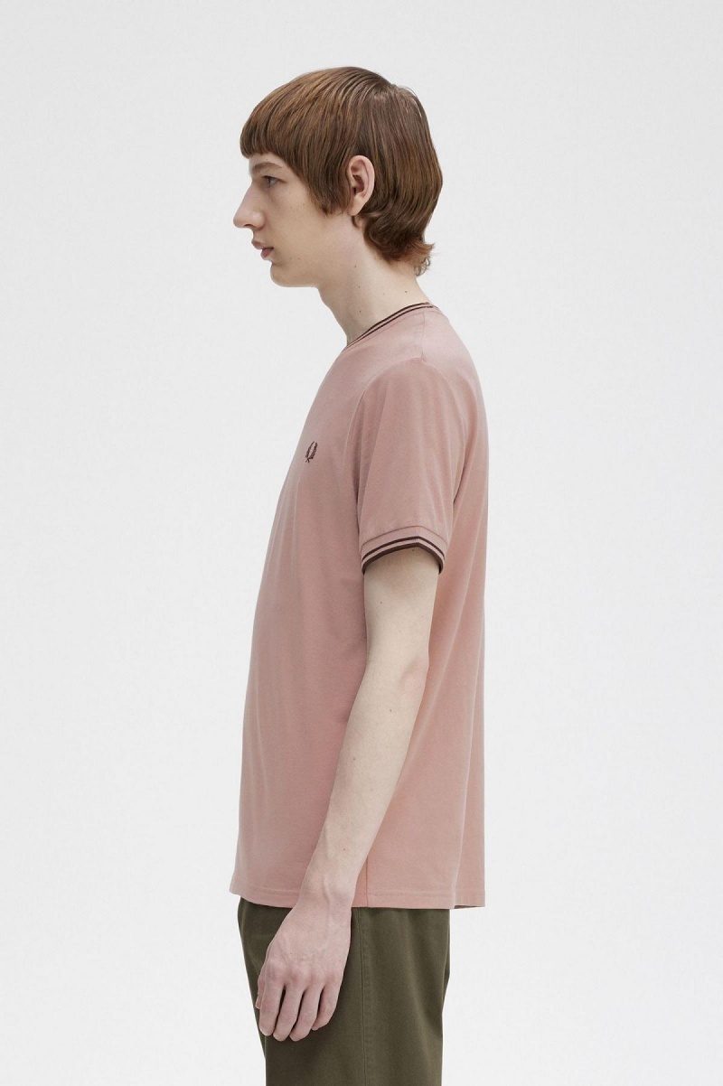 Fred Perry Twin Tipped T-shirts Herren Dunkelrosa Braun | BCHSO43075