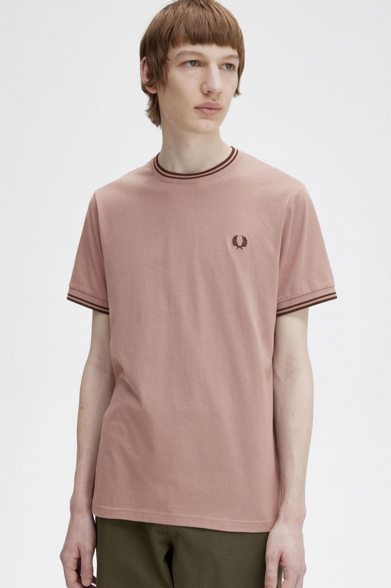 Fred Perry Twin Tipped T-shirts Herren Dunkelrosa Braun | BCHSO43075