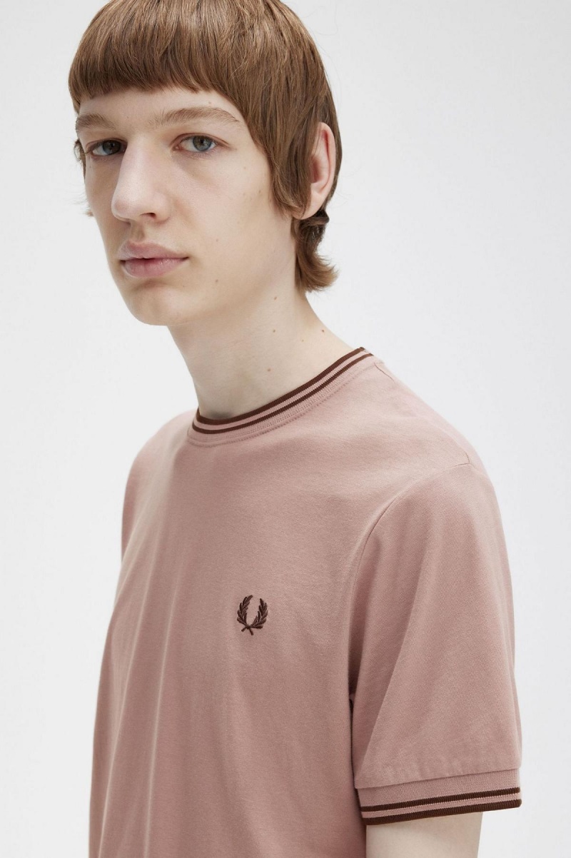 Fred Perry Twin Tipped T-shirts Herren Dunkelrosa Braun | BCHSO43075