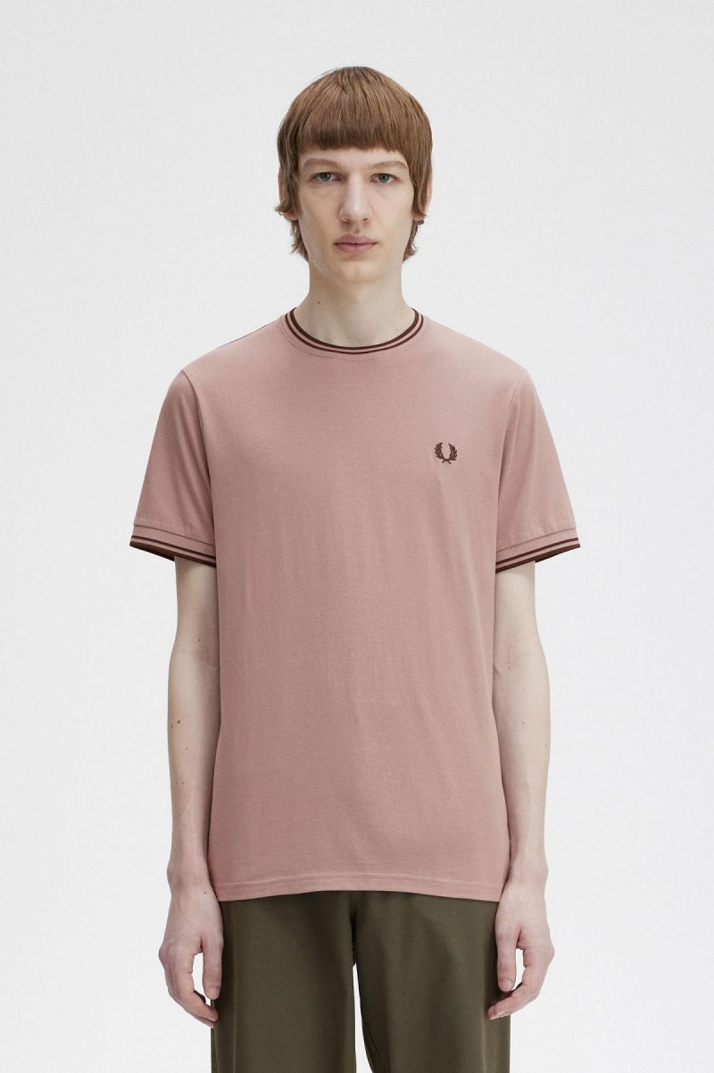 Fred Perry Twin Tipped T-shirts Herren Dunkelrosa Braun | BCHSO43075