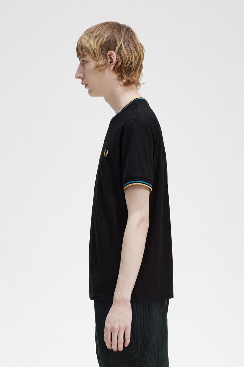 Fred Perry Twin Tipped T-shirts Herren Schwarz Blau Hell | FCHHY95704