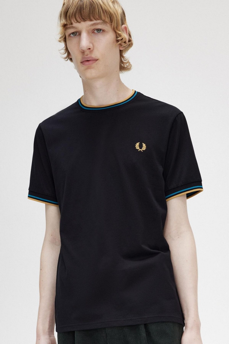 Fred Perry Twin Tipped T-shirts Herren Schwarz Blau Hell | FCHHY95704