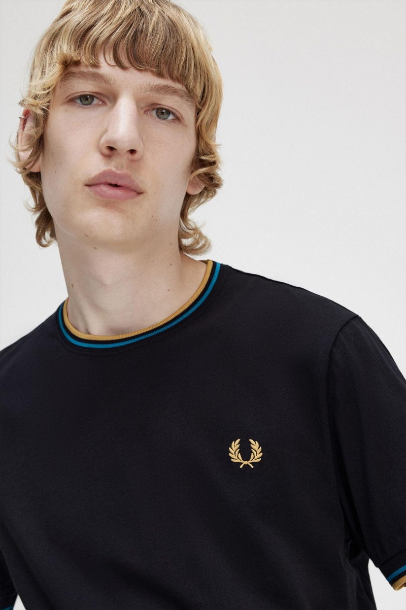 Fred Perry Twin Tipped T-shirts Herren Schwarz Blau Hell | FCHHY95704