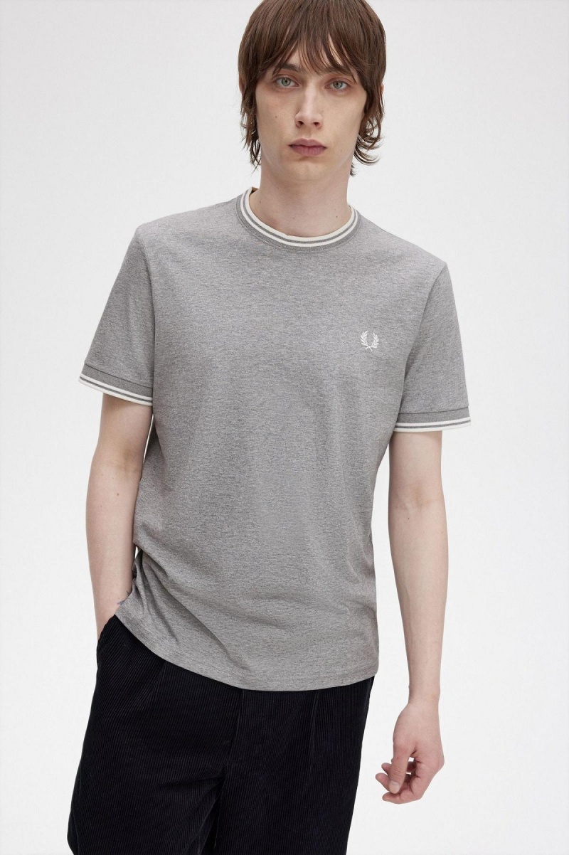 Fred Perry Twin Tipped T-shirts Herren Steel Marl | YCHVQ81305
