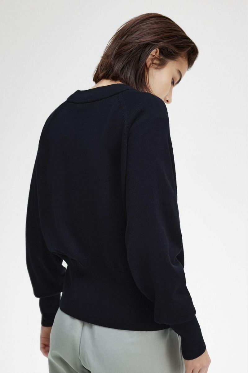 Fred Perry V-Neck Cardigan Strickwaren Damen Navy | UCHND36411
