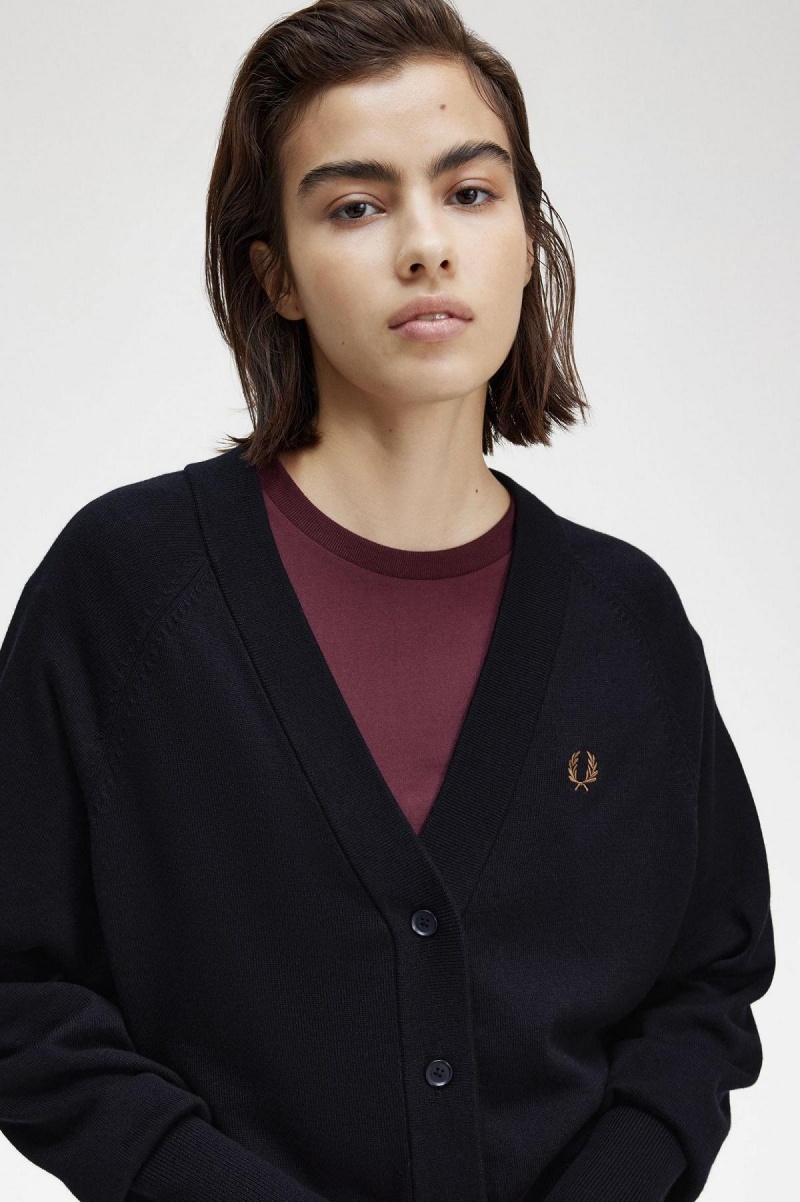 Fred Perry V-Neck Cardigan Strickwaren Damen Navy | UCHND36411