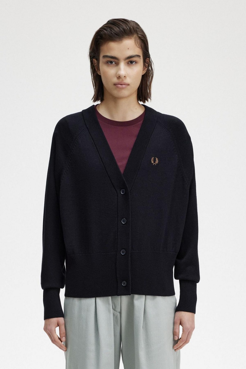 Fred Perry V-Neck Cardigan Strickwaren Damen Navy | UCHND36411