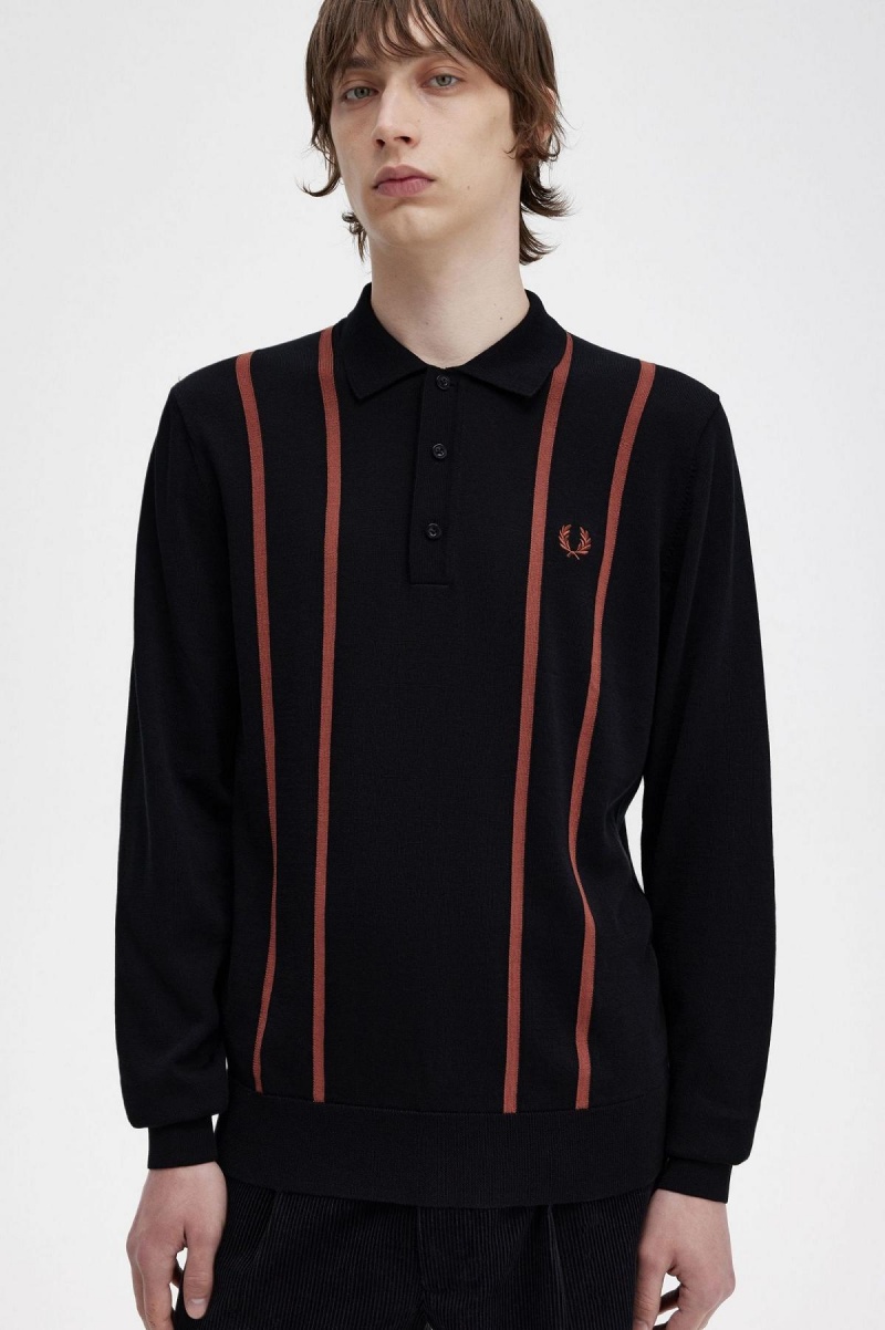 Fred Perry Vertical Stripe Gestrickt Shirt Strickwaren Herren Schwarz | CHNZX51229