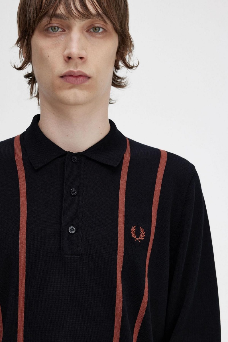 Fred Perry Vertical Stripe Gestrickt Shirt Strickwaren Herren Schwarz | CHNZX51229