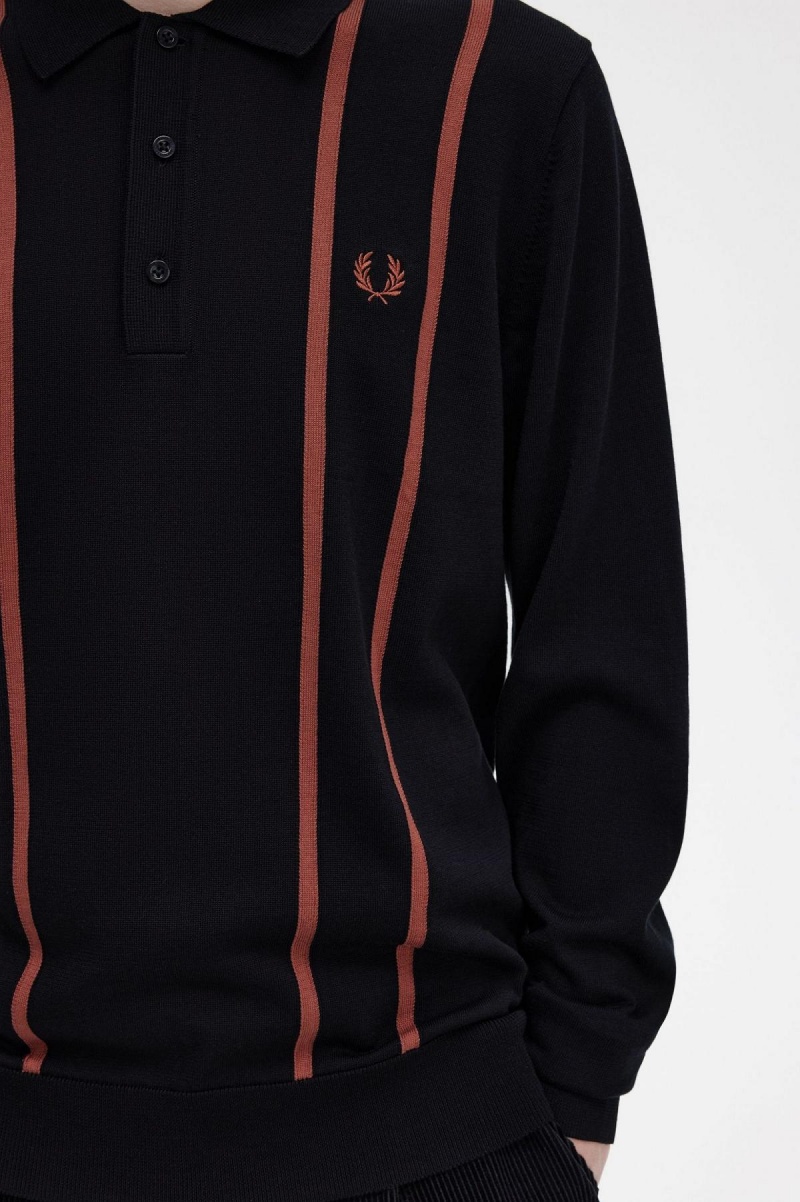 Fred Perry Vertical Stripe Gestrickt Shirt Strickwaren Herren Schwarz | CHNZX51229