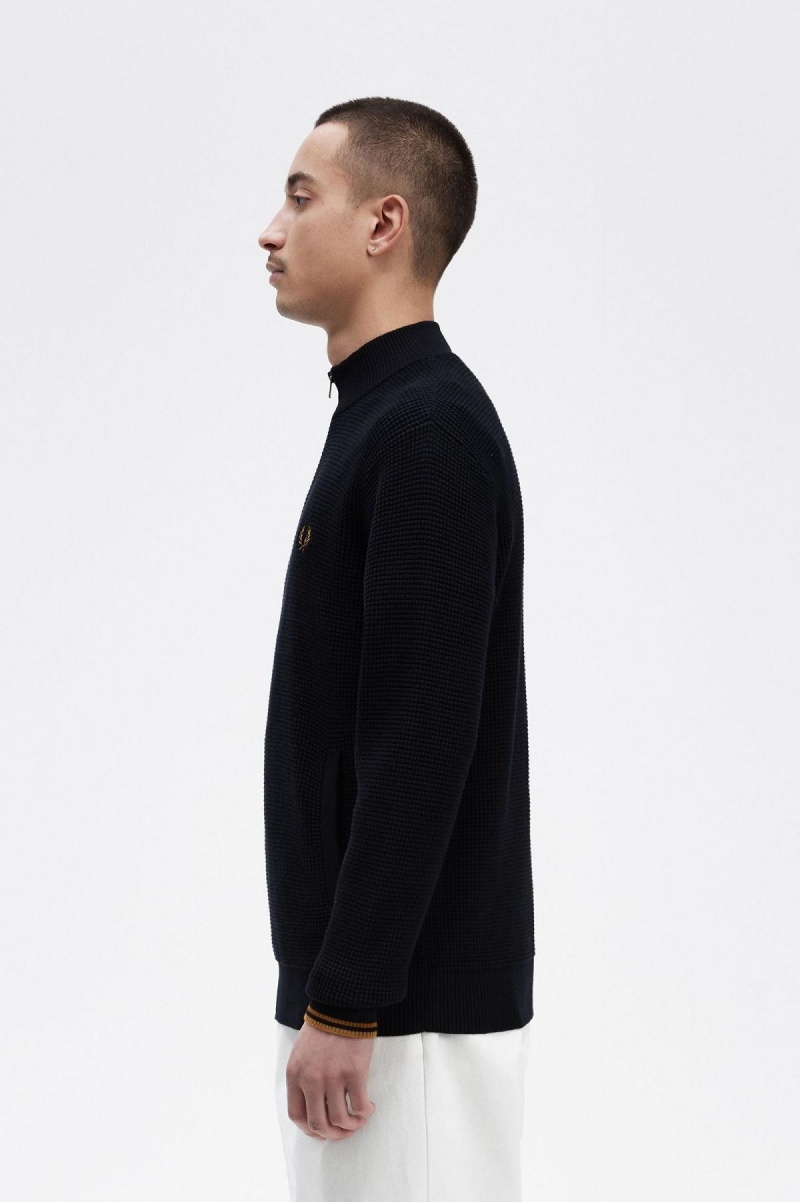 Fred Perry Waffle Stitch Half Zip Jumper Strickwaren Herren Navy | CHQAV71716