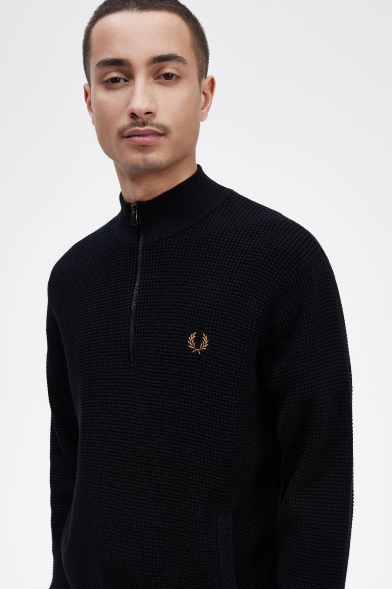 Fred Perry Waffle Stitch Half Zip Jumper Strickwaren Herren Navy | CHQAV71716