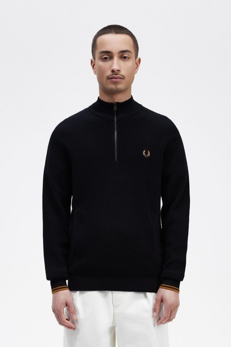 Fred Perry Waffle Stitch Half Zip Jumper Strickwaren Herren Navy | CHQAV71716