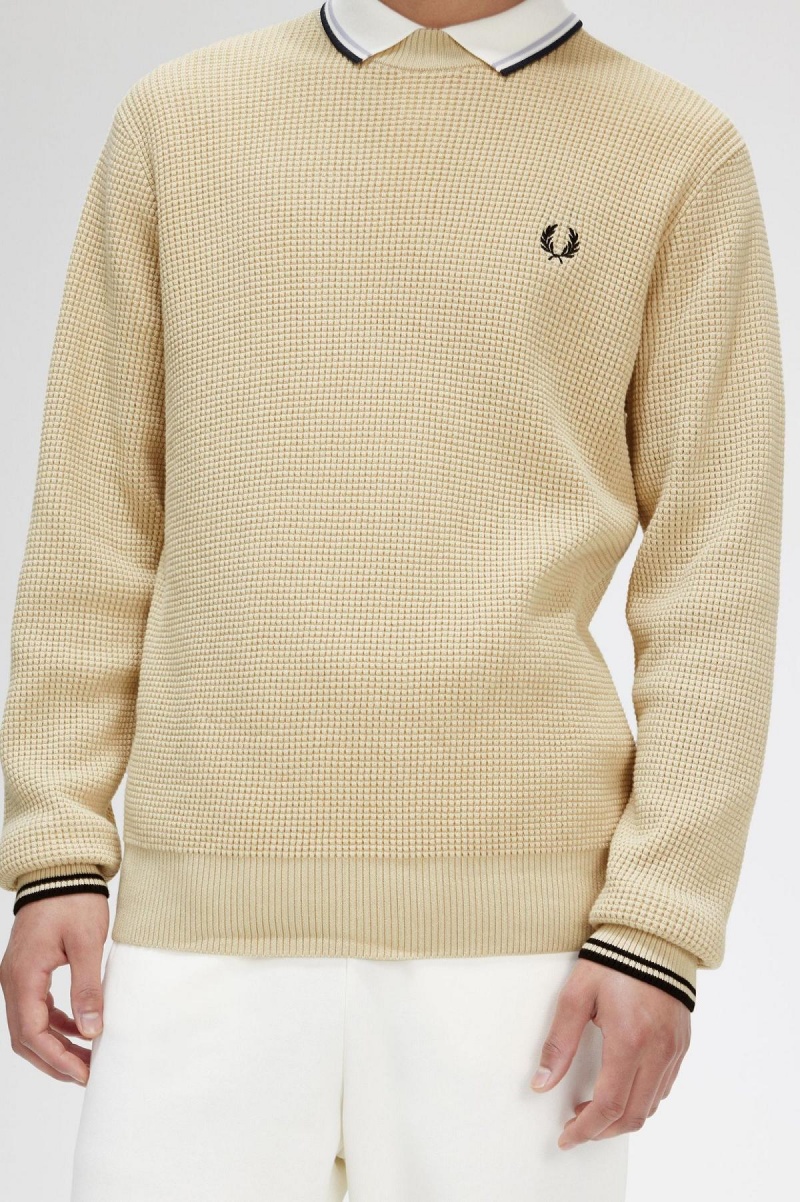 Fred Perry Waffle Stitch Jumper Strickwaren Herren Oatmeal | DCHVO17761
