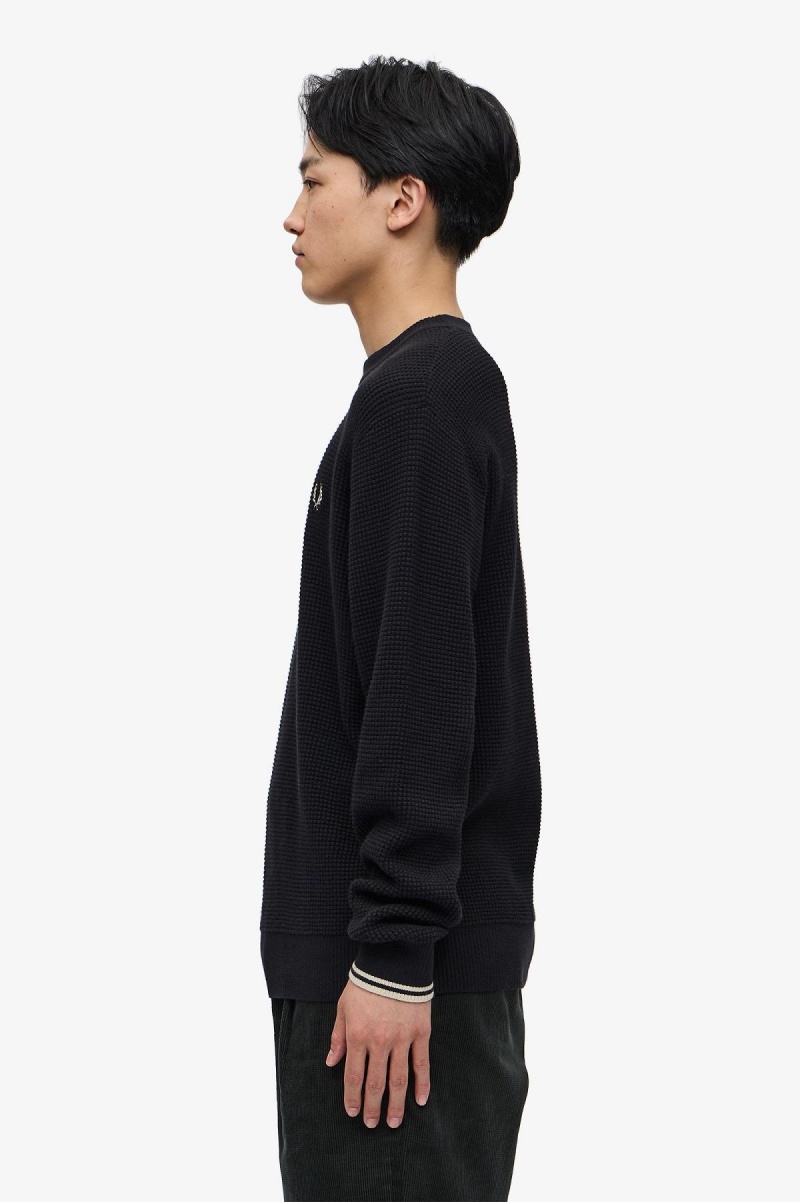 Fred Perry Waffle Stitch Jumper Strickwaren Herren Schwarz | CHEGJ91608