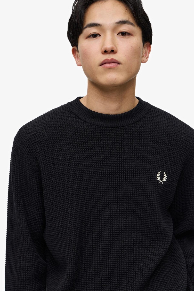 Fred Perry Waffle Stitch Jumper Strickwaren Herren Schwarz | CHEGJ91608