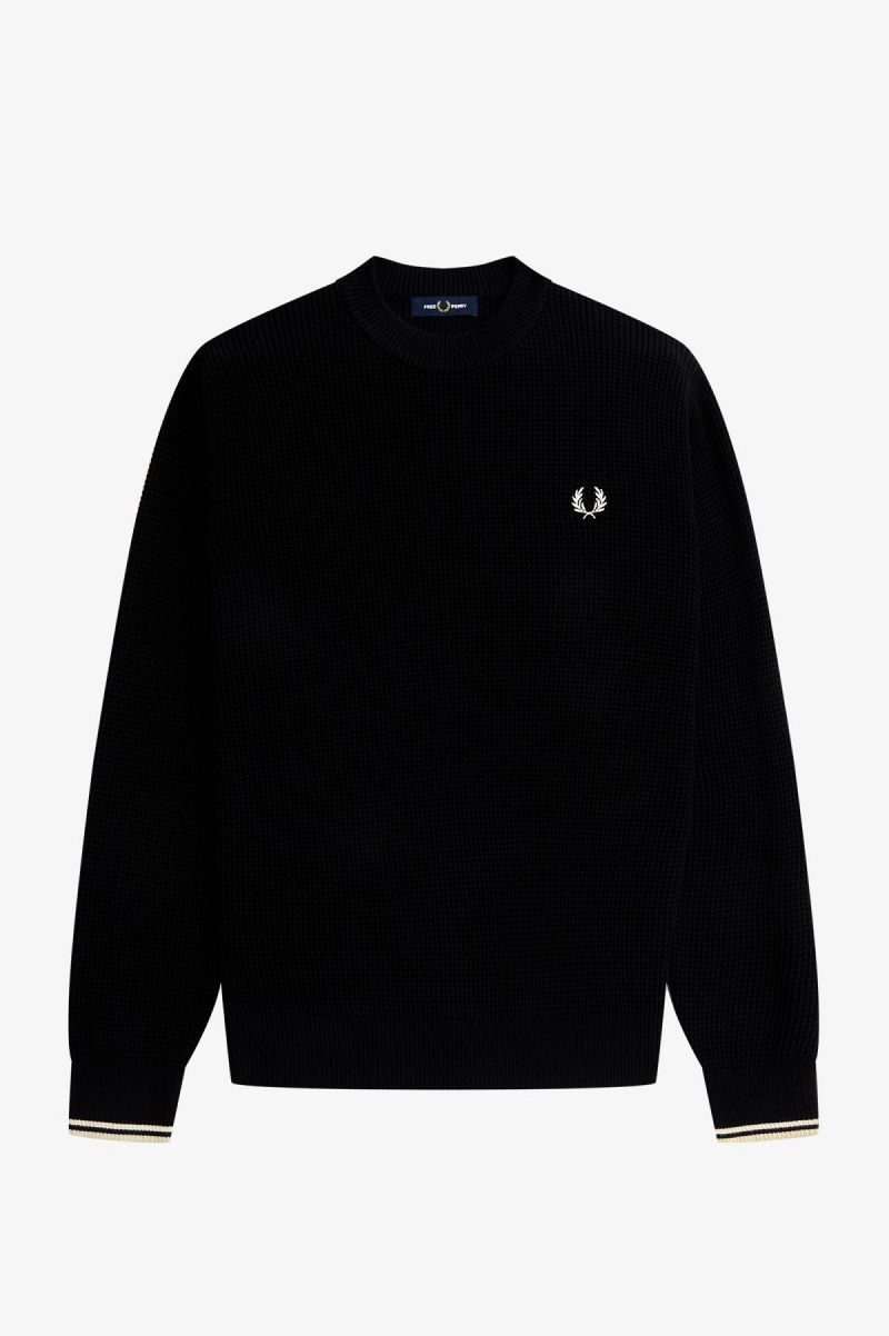 Fred Perry Waffle Stitch Jumper Strickwaren Herren Schwarz | CHEGJ91608