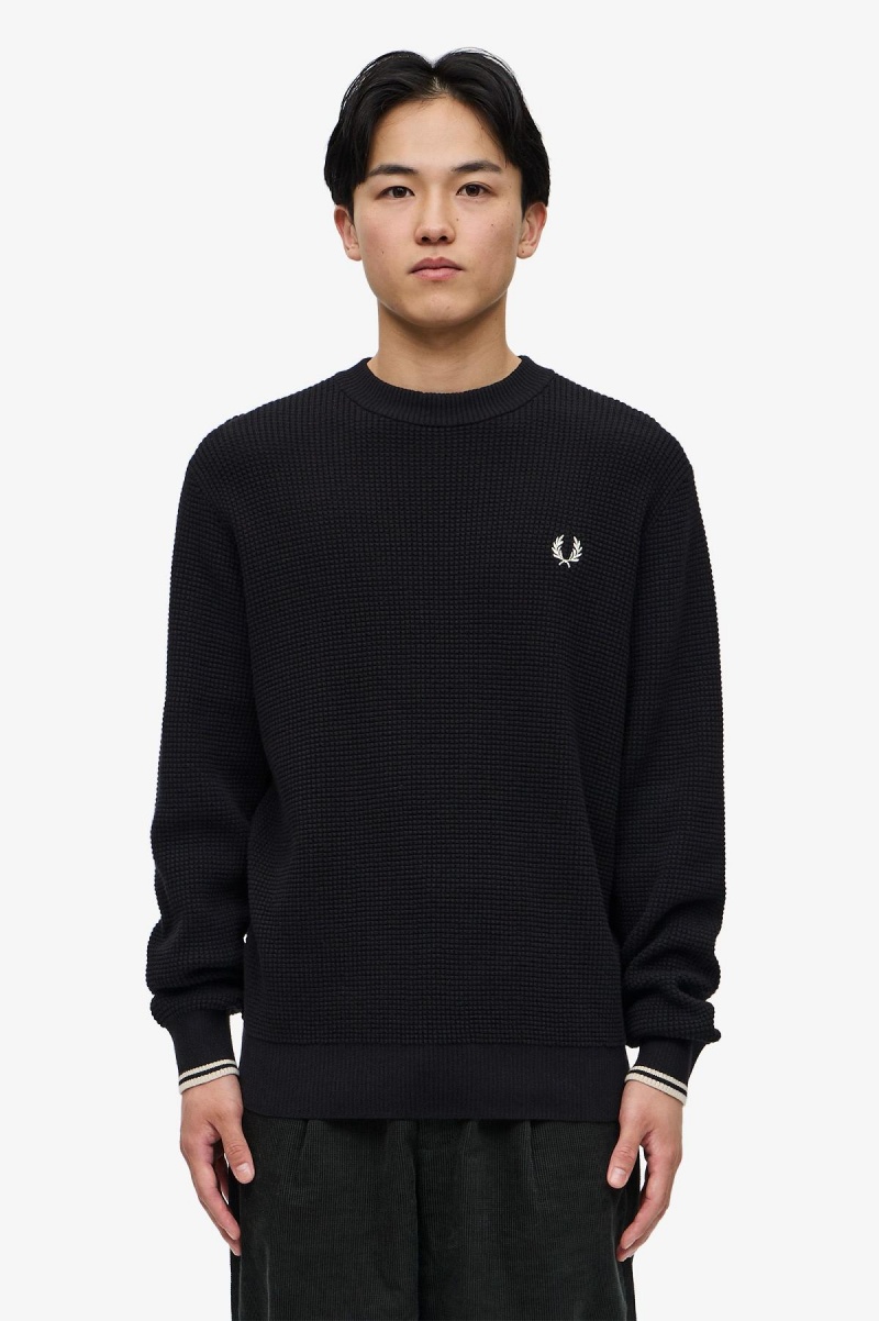 Fred Perry Waffle Stitch Jumper Strickwaren Herren Schwarz | CHEGJ91608