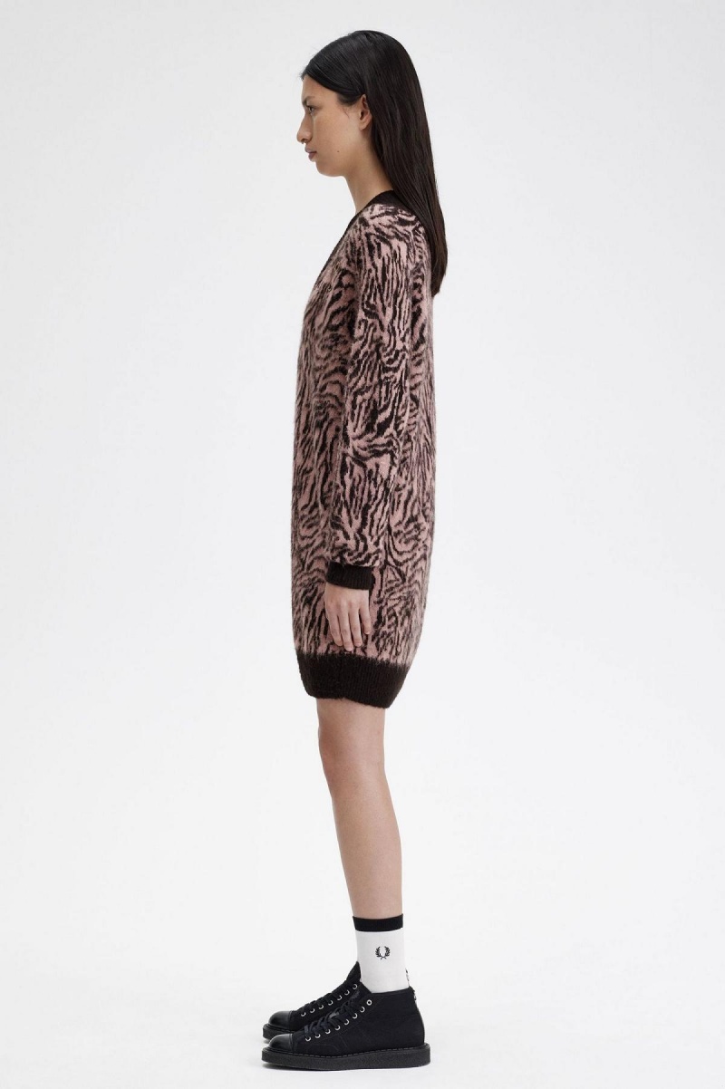 Fred Perry Zebra Gestrickt Kleid Damen Rosa Rosa | CHQCS98477