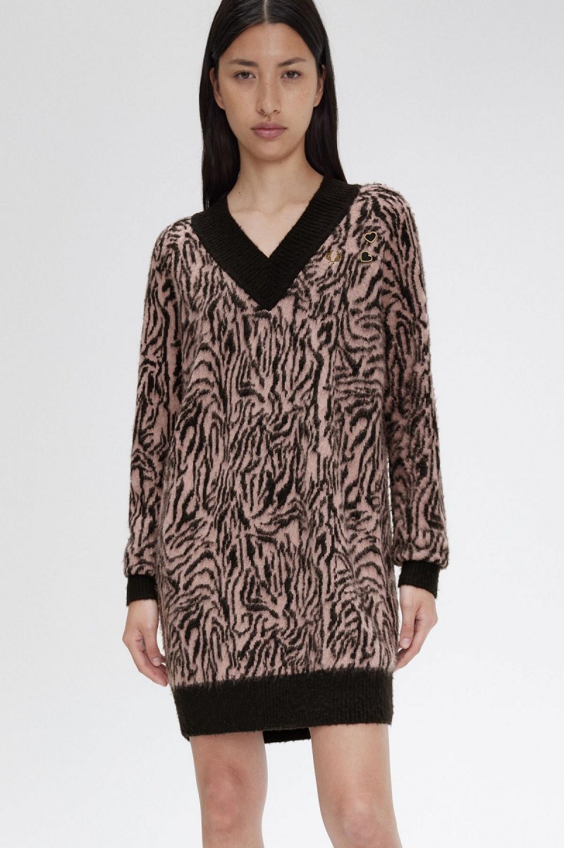 Fred Perry Zebra Gestrickt Kleid Damen Rosa Rosa | CHQCS98477