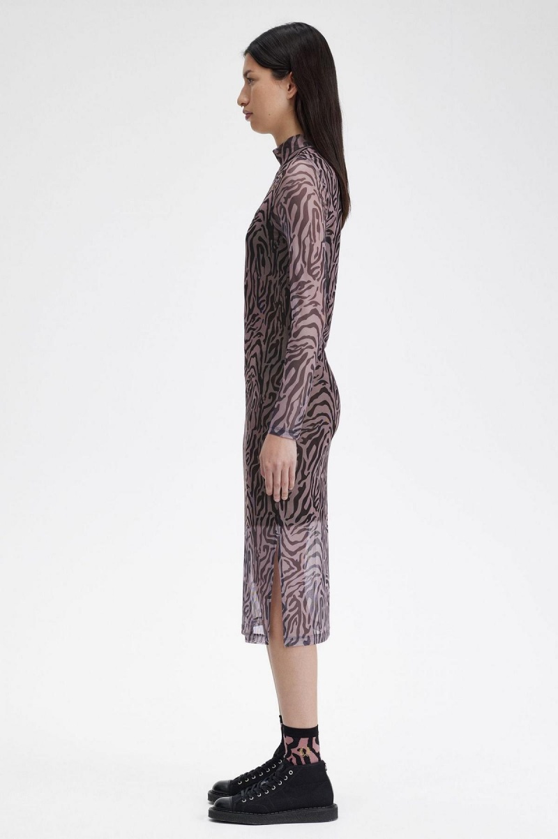 Fred Perry Zebra Print Mesh Kleid Damen Rosa Rosa | CHJZR50420