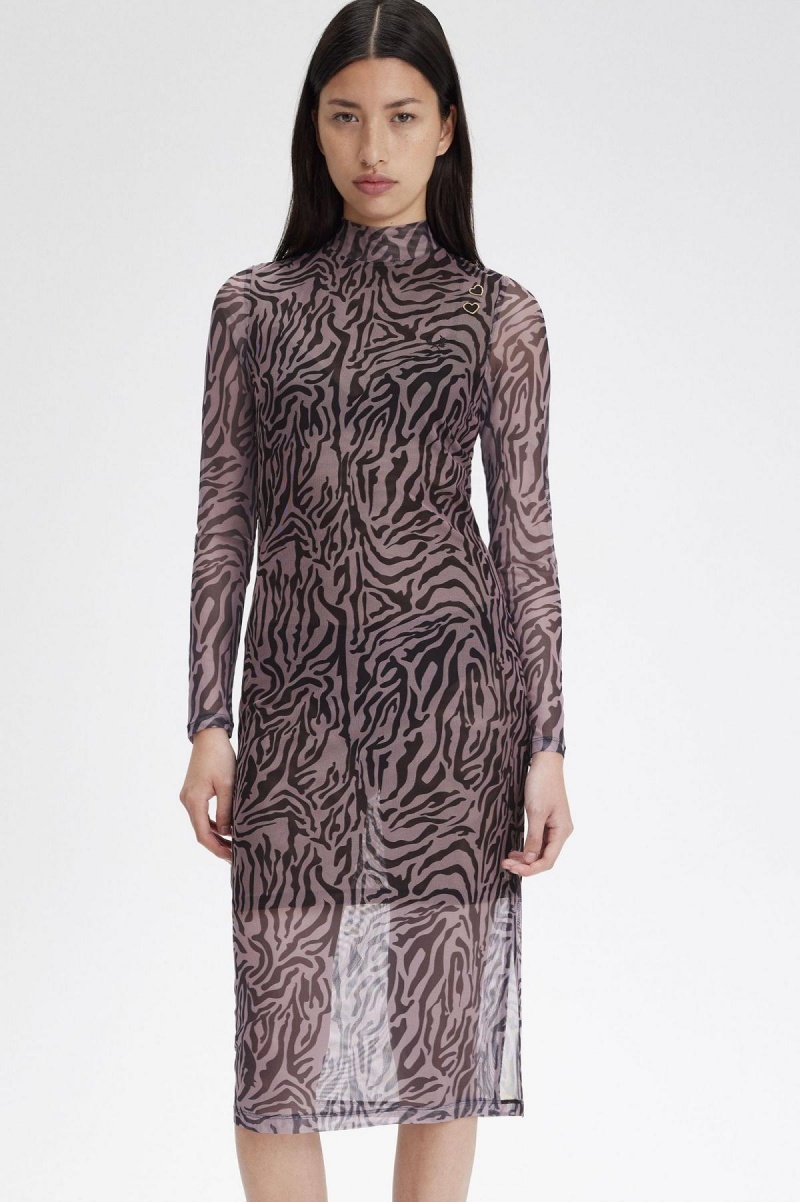 Fred Perry Zebra Print Mesh Kleid Damen Rosa Rosa | CHJZR50420