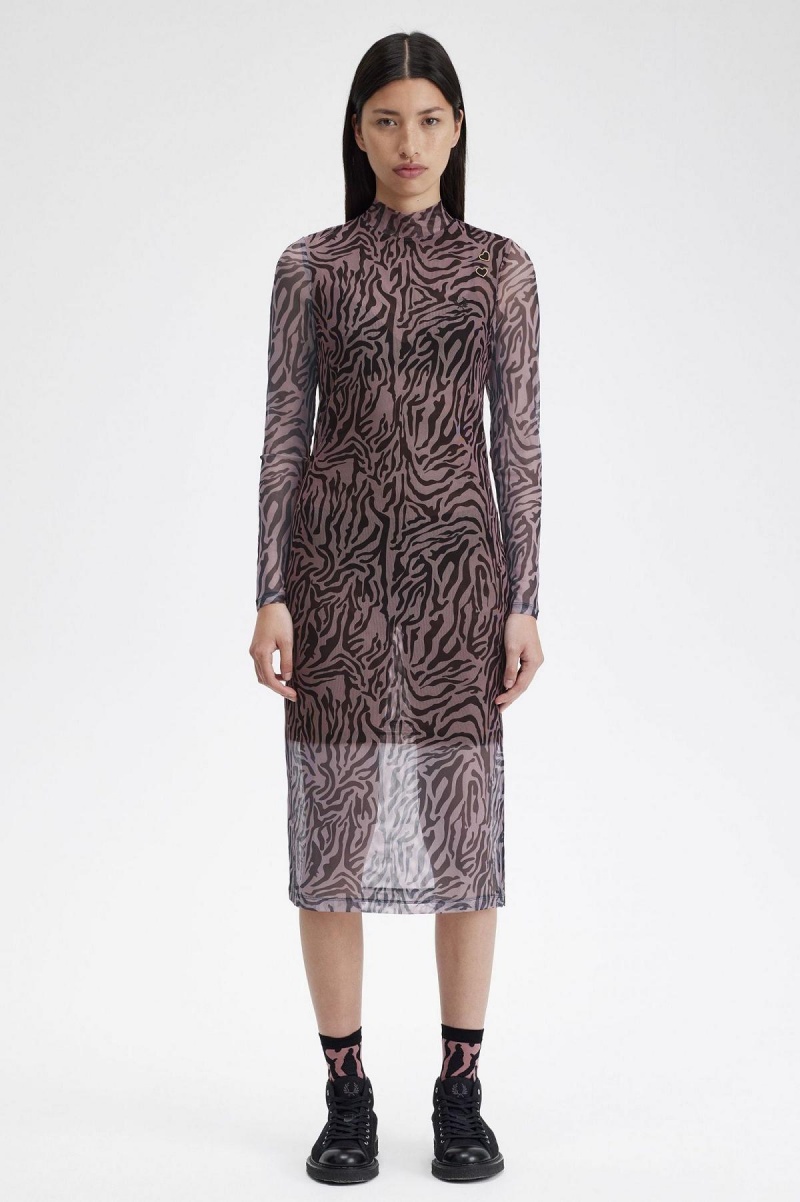 Fred Perry Zebra Print Mesh Kleid Damen Rosa Rosa | CHJZR50420