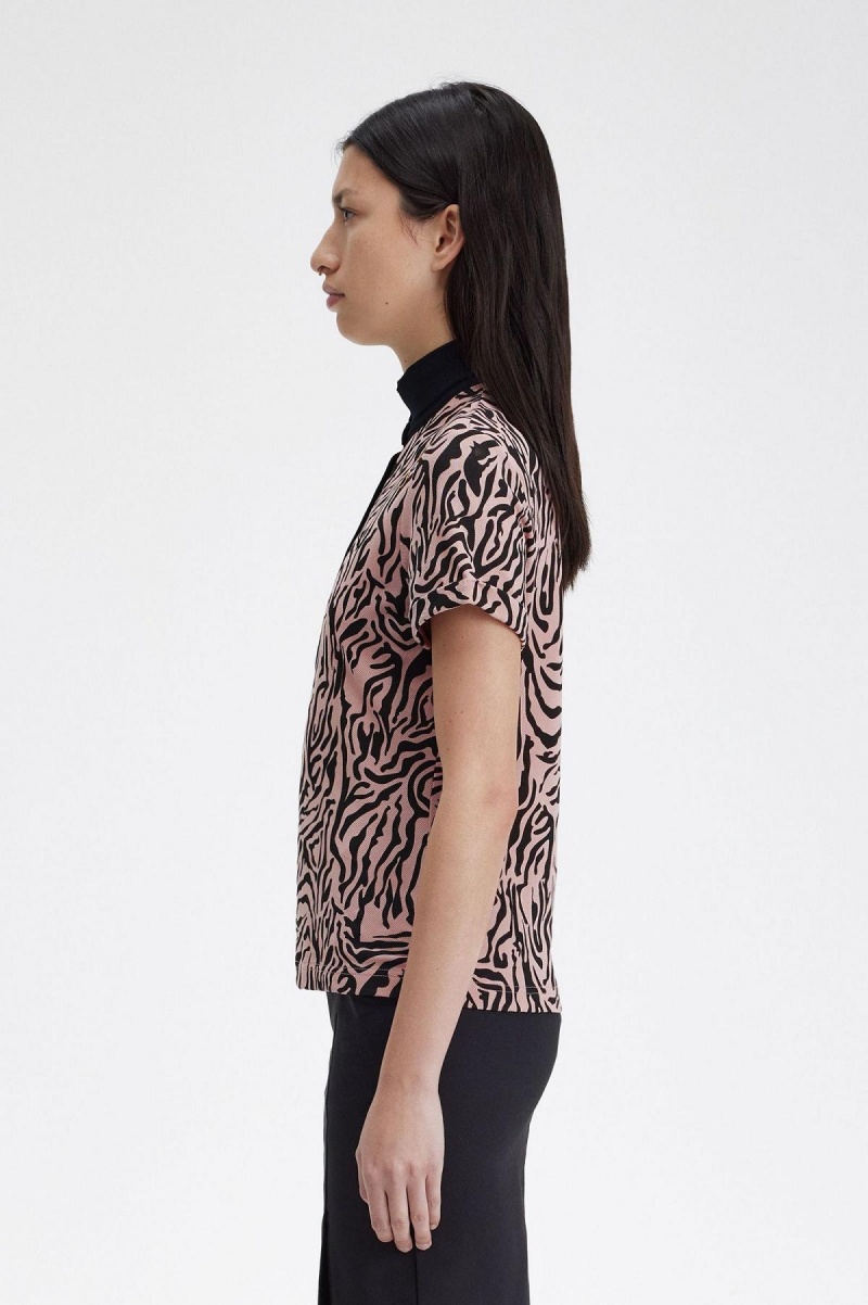 Fred Perry Zebra Print Polo Shirts Damen Rosa Rosa | CHCIF19899