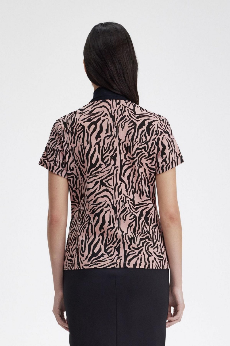 Fred Perry Zebra Print Polo Shirts Damen Rosa Rosa | CHCIF19899