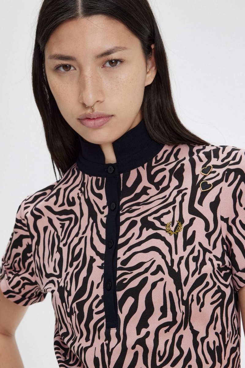 Fred Perry Zebra Print Polo Shirts Damen Rosa Rosa | CHCIF19899