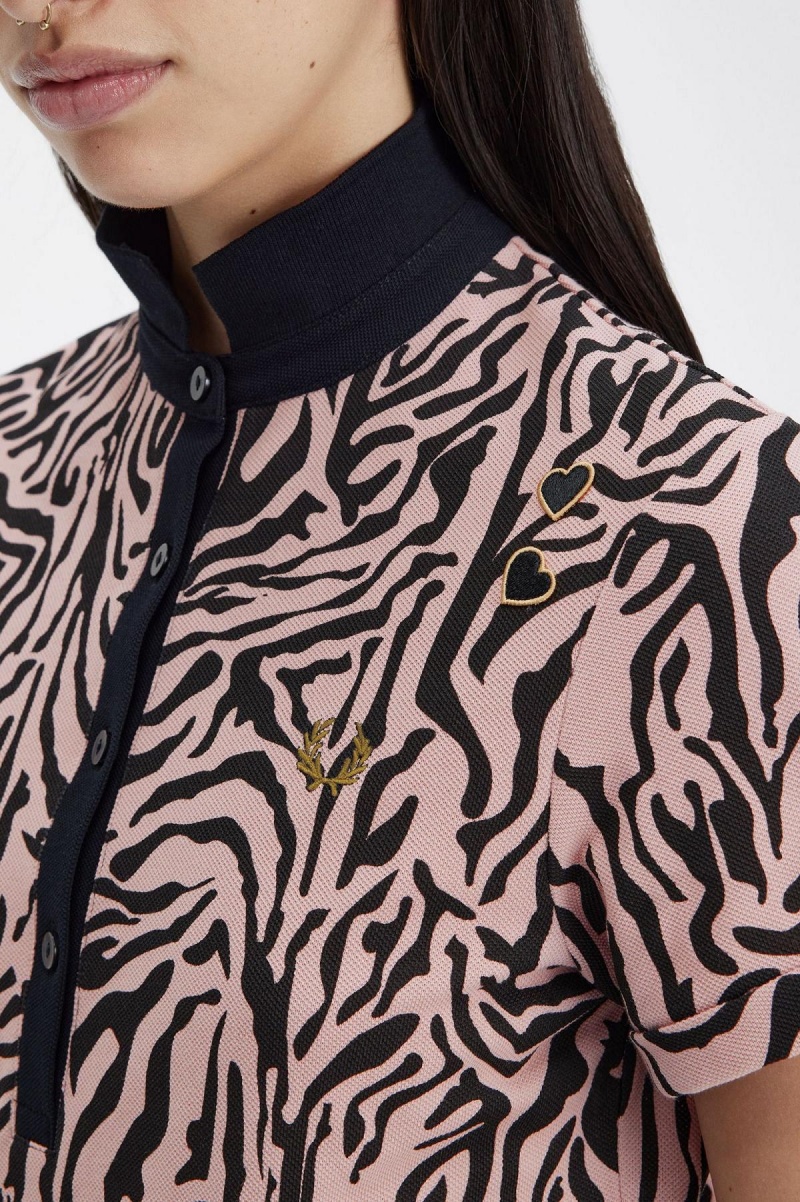 Fred Perry Zebra Print Polo Shirts Damen Rosa Rosa | CHCIF19899