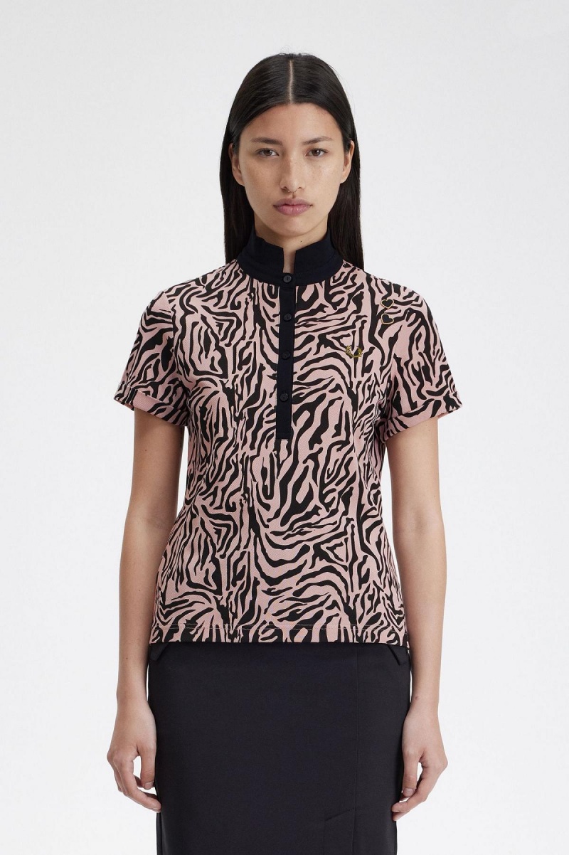 Fred Perry Zebra Print Polo Shirts Damen Rosa Rosa | CHCIF19899